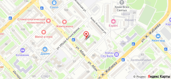 Квартира посуточно Абая, 68 на карте Петропавловска