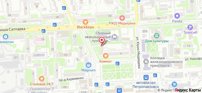 Квартира посуточно Ахрименко, 2 на карте Петропавловска