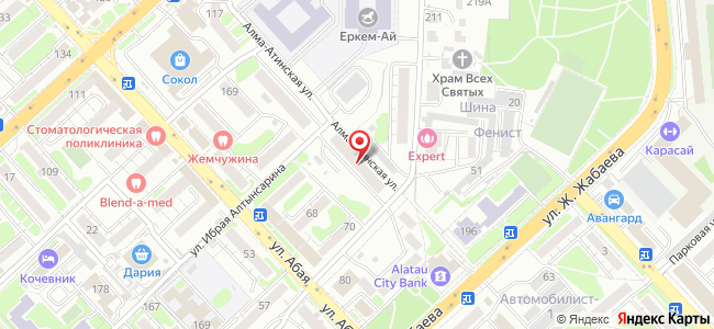 Квартира посуточно Алматинская, 11 на карте Петропавловска