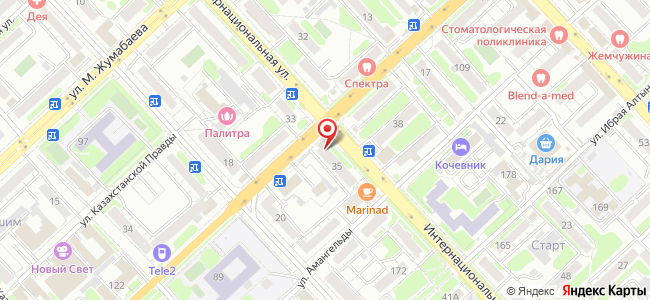 Квартира посуточно Интернациональная, 35 на карте Петропавловска