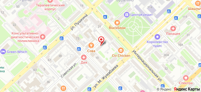 Квартира посуточно Советская, 45 на карте Петропавловска